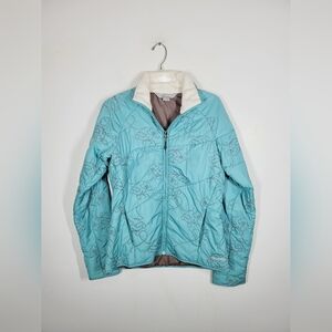 Cloudveil Women's Light Blue Ski Quilted Jacket with White Collar, Size Medium